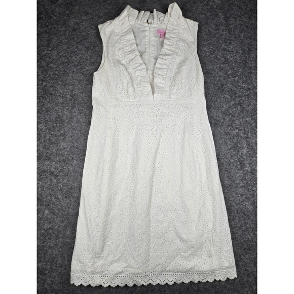 Lilly Pulitzer Dresses & Skirts - Lily Pulitzer Adeline Dress Women's Sz 8 White Eyelet Embellished Ruffled V Neck
